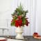 2ft. Poinsettia, Grass & Succulent Arrangement in White Urn